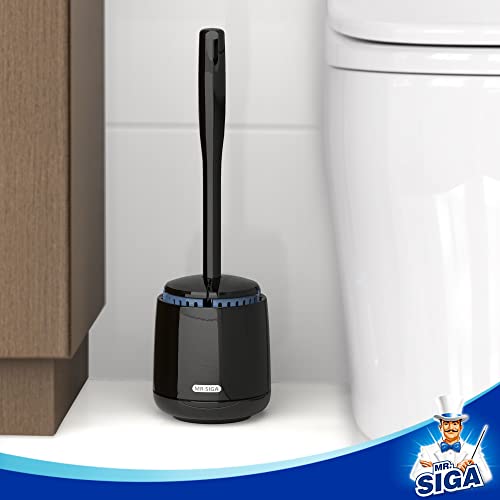 MR.SIGA Toilet Bowl Brush and Holder, Sturdy Long Handle, Black, 1 Pack | Automatic lid design, upgraded ventilation, replaceable toilet brush head dries quickly - color: Black, size: One Size