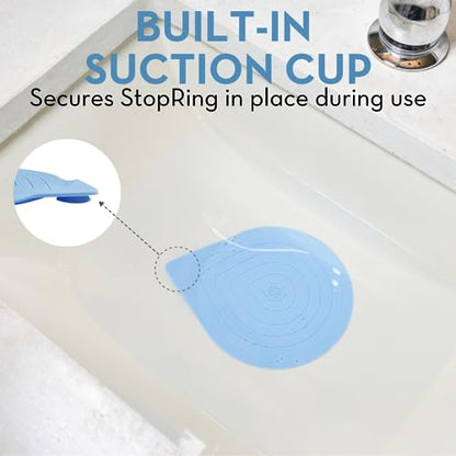 Drain Stopper for Bathtub, Sink & Shower – StopRing 5.12" Silicone Drain Cover with Suction Base | Universal Flat Drain Plug | Hair Catcher & Water Seal | Gray + Sky Blue + Sage Green