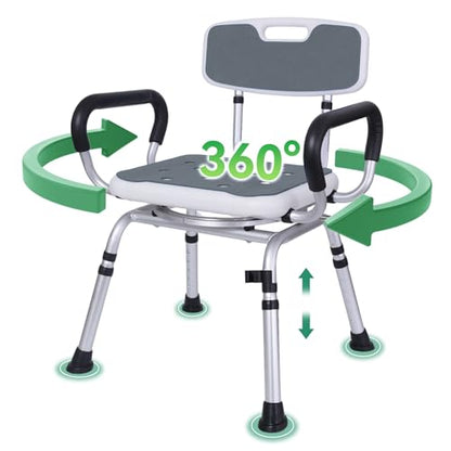 Shower Chair for Elderly and Disabled, 400 lbs, Adjustable Height | Shower Stool with Removable Back and Padded Arms, Slip Resistant Bath Seat for Inside Shower, Bathtub, Aluminum Frame - color: Dark Gray
