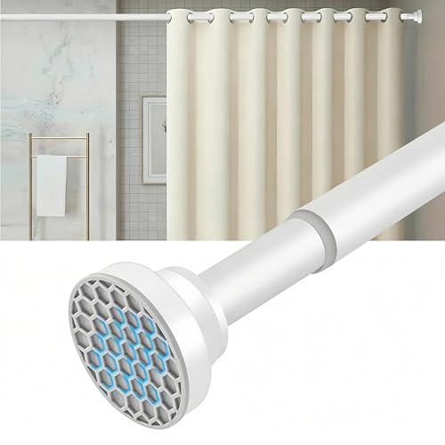 White Shower Curtain Rod Adjustable 30-90 Inch, 7/8"Diameter 304 Stainless Steel Never Rust Non Slip Heavy Duty Tension Rod, No-Drill Spring Curtain Rod for Bathroom Kitchen - color: White, size: 30-90 Inch
