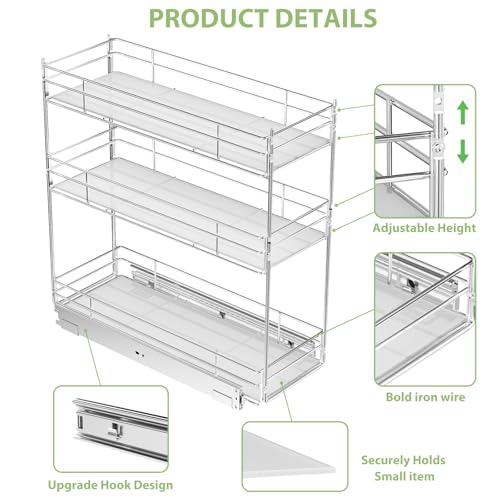 Pull Out Spice Rack Cabinet Organizer (6" W X 20½" D),3 Tier Slide Out Drawer for Narrow Cabinet, Pull Out Shelves Under Cabinet Storage for Kitchen - size: 6" W x 20½" D,3 Tier