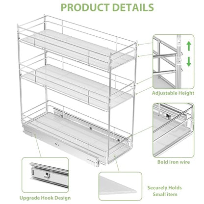 Pull Out Spice Rack Cabinet Organizer (7" W X 20½" D),3 Tier Slide Out Drawer for Narrow Cabinet, Pull Out Shelves Under Cabinet Storage for Kitchen - size: 7" W x 20½" D,3 Tier