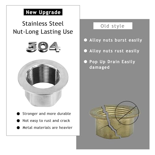 Bathroom Sink Drain,Drain Stopper Bathroom Sink with Overflow,Pop Up Drain Assembly with Detachable Strainer Basket,Built-in Anti-Clogging, Stainless Steel Nut Brushed Nickel - color: Brushed Nickel-big Cap, style: With Overflow