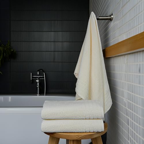 4 Piece Extra Large Bath Towels 30 x 60 Inches, Cream | 100% Cotton, Larger & Lighter Weight, Quicker to Dry, Super Soft and Absorbent, Perfect for Bathroom - color: Cream
