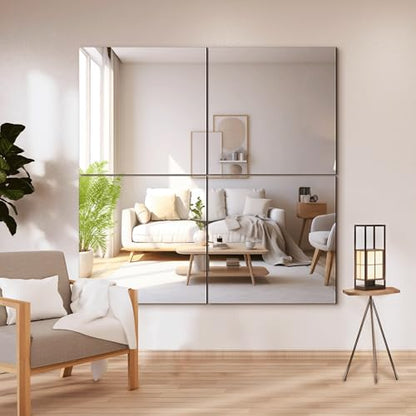 Frameless Mirror Tiles 20"x20"x4 Pcs Wall Mounted | Shatter Resistant, Full Length, Tempered Glass Panels, For Home Gym Bathroom Bedroom & Living Room Decor - size: 20''x20''-4PCS