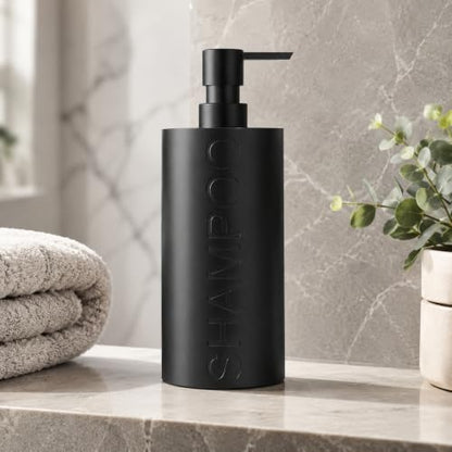 Matte Black Shampoo Dispenser Modern Refillable Pump Bottle with Embossed Text, Durable Resin Construction for Bathroom and Kitchen - color: Shampoo Black