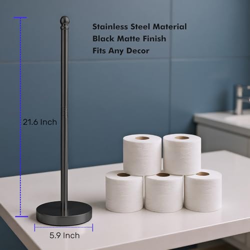 Toilet Paper Holder Stand Holding Up to 5 Paper Rolls, Free-Standing Spare Rolls Storage Holder, Stainless Steel (Black) - color: Black