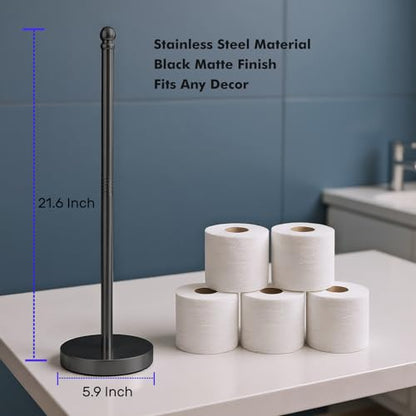 Toilet Paper Holder Stand Holding Up to 5 Paper Rolls, Free-Standing Spare Rolls Storage Holder, Stainless Steel (Black) - color: Black