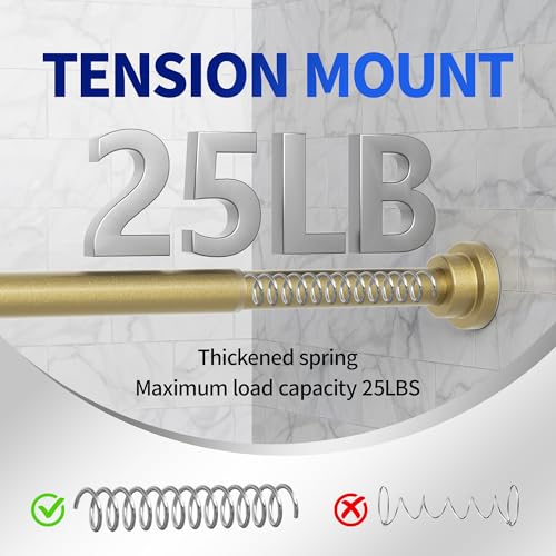 Mcrbeay Shower Curtain Rod, 1" Diameter Heavy Duty Tension Shower Rod, Non Slip Adjustable 28-102 inch No Drilling Shower Curtain Rods Spring Tension For Bathroom, Shower Stall, No Rust, Chrome Gold - color: Gold, size: 28-102 Inches