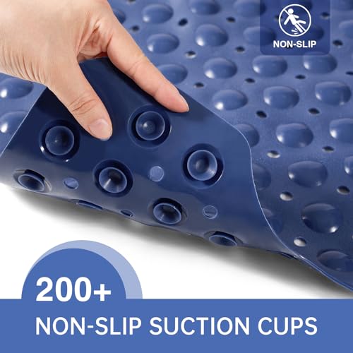 Wirhao Bathtub Mat Non Slip Shower Mat 39×16 Inches Bath Mat for Tub Machine Washable Tub Mat Large for Bathroom with Suction Cups and Drain Holes Blue - color: Navy Blue