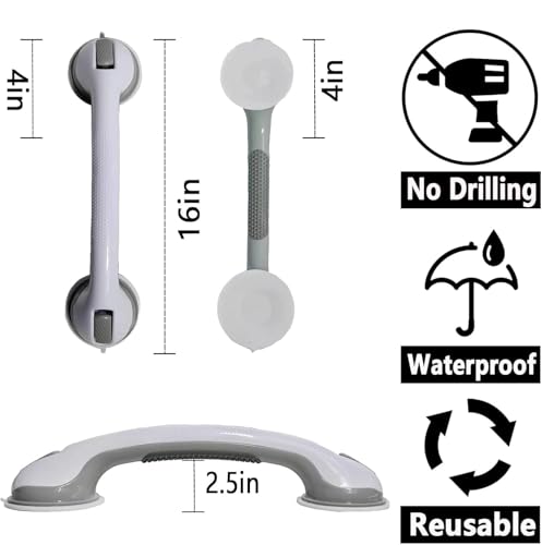 Shower Grab Bar Suction Grab Bars for Shower 2 Pack 16.32 Inch Shower Handles for Elderly Suction Bathroom Grab Bars for Seniors Shower Grab Bars Suction Heavy Duty Waterproof No Drilling - size: 16.32"L x 4.11"W