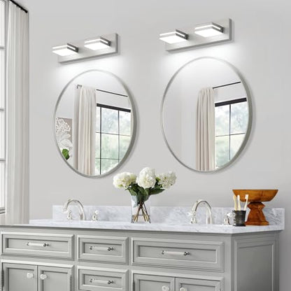 SineRise LED Modern Bathroom Vanity Light Fixtures, Modern Acrylic Bathroom Wall Lighting Fixtures Over Mirror, 2-Light, 15.5-Inch, Nickel, 100%-0% White - color: Nickel, 100%-0% White, size: 2-Light, 15.5-Inch