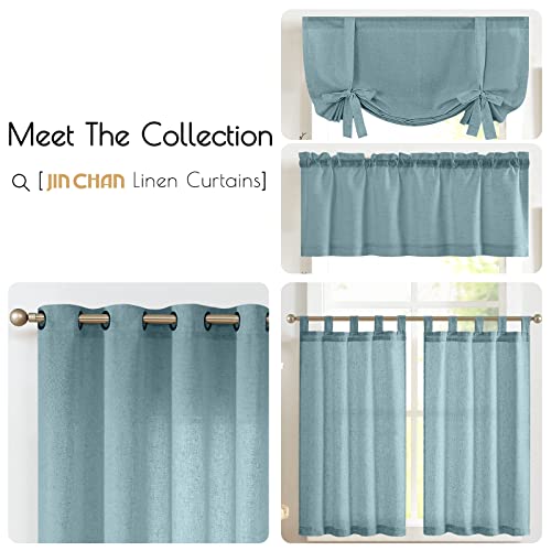 jinchan Kitchen Curtains and Valances Set 3 Pieces Linen Tiers and Valance 24 Inch Cafe Curtains with Valance Rod Pocket Farmhouse Small Drapes Set Rustic Country for Laundry Room Bathroom Blue | Light filtering, rod pocket, cafe curtains, farmhouse, mach