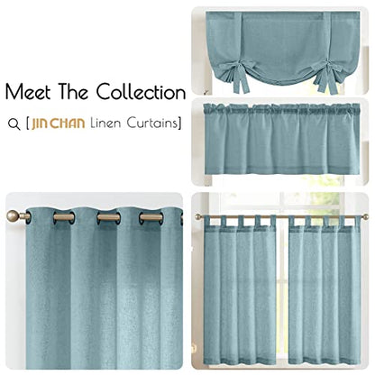 jinchan Kitchen Curtains and Valances Set 3 Pieces Linen Tiers and Valance 24 Inch Cafe Curtains with Valance Rod Pocket Farmhouse Small Drapes Set Rustic Country for Laundry Room Bathroom Blue | Light filtering, rod pocket, cafe curtains, farmhouse, mach