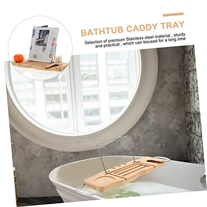 Bamboo Bathtub Shelf Expandable Bath Tub Table Book Stand Wine Glass Holder