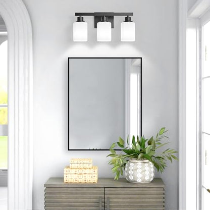 3-Light Bathroom Vanity Light,Modern Matte Black Bathroom Light Fixtures with Square Frosted Glass,Wall Sconces Lighting fixtures Over Mirror Restroom, Living Room Hallway - color: Black, size: 3-Light