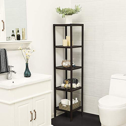 SONGMICS Bamboo Storage Shelf, 5-Tier Shelving Unit, Multifunctional, in the Entryway, Bathroom, Living Room, Balcony, Kitchen, 13 x 13 x 57.5 Inches, Brown UBCB55Z - color: Brown, size: 5 Tiers (13"D x 13"W x 57.5"H)