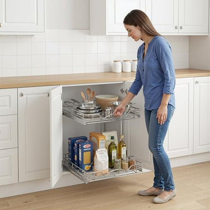 2-Tier Pull-Out Cabinet Organizer for Kitchen, 30"W x 21”D x 16.5"H | Full-Extension Sliding Shelves, Holds 100 lbs, Easy Install for Kitchen, Pantry & Under Sink Cabinets - size: 30 Inch