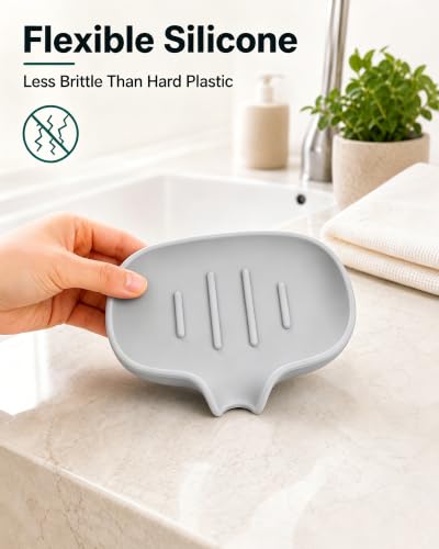 3 Pack Soap Bar Holder, AIMAIAIMAI Self Draining Soap Dish, Quick Drainage, Soap Dishes for Bathroom, Shower, Silicone Soap Tray for Kitchen, BPA-Free, Dishwasher Safe (Gray) - color: Grey