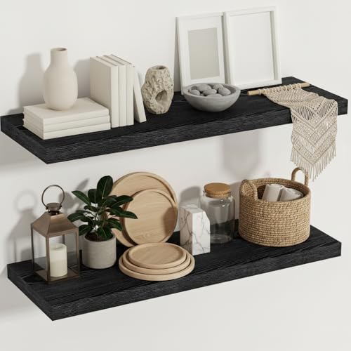 Vivelove Black Floating Shelves 36 Inch, 12 Inch Deep, Set of 2 | Invisible Brackets, Easy Mount Shelf with Hardware Kit, for Bathroom Bedroom Living Room Kitchen, Engineered Wood - color: Black, size: 35.4”wx12”dx1.5”h