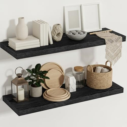 Vivelove Black Floating Shelves 36 Inch, 12 Inch Deep, Set of 2 | Invisible Brackets, Easy Mount Shelf with Hardware Kit, for Bathroom Bedroom Living Room Kitchen, Engineered Wood - color: Black, size: 35.4”wx12”dx1.5”h