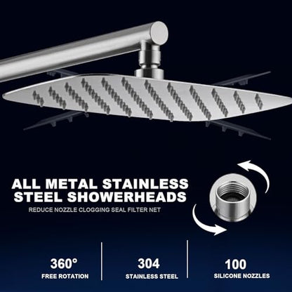 Rain Shower System with Shelf, 12 Inch Rain Shower Head Set with Hand Shower Head, SonTiy Dual Shower Combo with Height Adjustable Holder, Brass Valve, Chrome - color: Chrome, style: 2.5 Gallons Per Minute-Square
