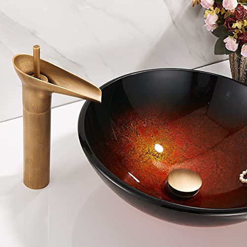 REGALMIX Antique Brass Pop Up Bathroom Vessel Sink Drain Stopper,Built-in Anti-Clogging Strainer, Fits Standard American Drain Hole(1-1/2" to 1-3/4"), with Overflow RWF083R - color: Antique Brass, size: With Overflow