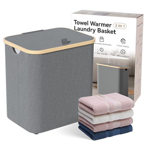 2-in-1 35L Towel Warmer & 46L Laundry Basket, Foldable Towel Warmers for Bathroom, Extra Large Blanket Warmers, Auto Shut Off, Fits 3 Oversized 40"X70" Towels, Ideal