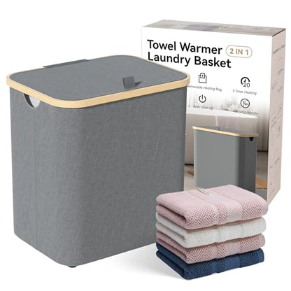 2-in-1 35L Towel Warmer & 46L Laundry Basket, Foldable Towel Warmers for Bathroom, Extra Large Blanket Warmers, Auto Shut Off, Fits 3 Oversized 40"X70" Towels, Ideal