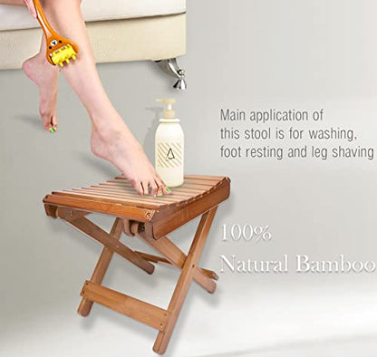 Folding Bamboo Stool for Shower, Leg Shaving and Foot Rest, Natural Bamboo Folding Stool, Folding Bamboo Shower Seat, Fully Assembled, 12 Inch High