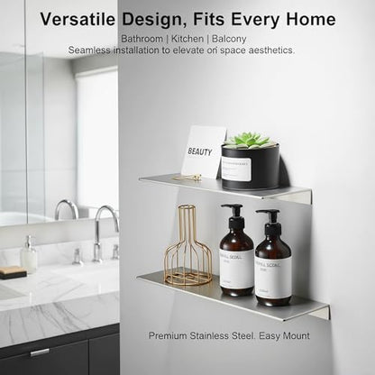 11.81 Inch Stainless Steel Floating Shelf Organiser Wall Mounted Bathroom Shelf Shower Caddy Brushed Nickel Finish Simple Style Kitchen Shelf - color: Brushed Nickel, size: 11.81 Inch