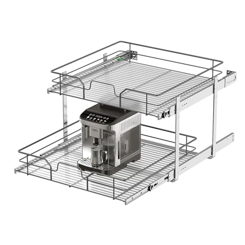 2-Tier Pull Out Cabinet Organizer (23" W x 22" D) | Soft Close Cabinet Slide Out Shelves, Heavy Duty Slide Out Drawers with Shelf Liner for Kitchen Cabinets, Pantry, Bathroom - size: 23"W x 22''D
