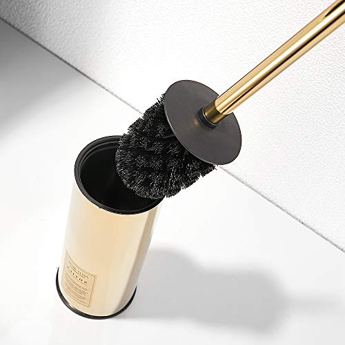 Freestanding Toilet Brush Holder for bathrooms 304 Stainless Steel Toilet Brush Stand Round Storage and Organization Rust Resistant 18-inch high Polished Gold Finished - color: 18-inch Round High Polished Gold