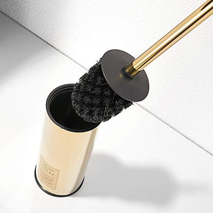 Freestanding Toilet Brush Holder for bathrooms 304 Stainless Steel Toilet Brush Stand Round Storage and Organization Rust Resistant 18-inch high Polished Gold Finished - color: 18-inch Round High Polished Gold