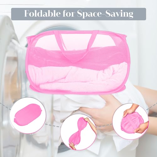 4 Pcs Durable Collapsible Laundry Baskets, Foldable Large Opening Pop Up Laundry Hamper with Pocket, Clothes Hamper with Handles for Laundry, Bathroom, Kids Room, Dorm or Travel Pink - color: 4 x Pink