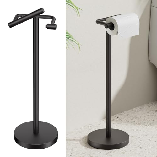 Matte Black Freestanding Toilet Paper Holder Stand Free Standing | SUS 304 Stainless Steel Tissue Rack with Pivoting Arm & Weighted Base for Bathroom - color: Matte Black