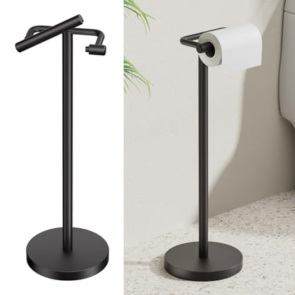 Matte Black Freestanding Toilet Paper Holder Stand Free Standing | SUS 304 Stainless Steel Tissue Rack with Pivoting Arm & Weighted Base for Bathroom - color: Matte Black