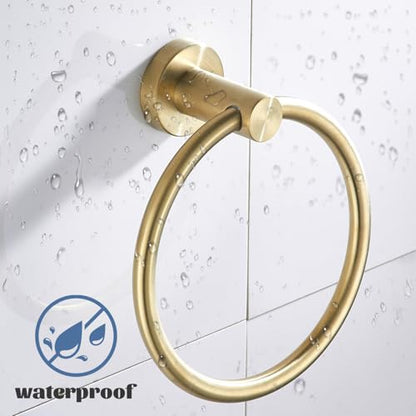 Gold Toilet Paper Holder Towel Ring, Brushed Gold Bathroom Accessories Hand Towel Holder Wall Mount Bath Hardware Set Tissue Roll Holder with Double Post SUS304 Stainless Steel 2pc