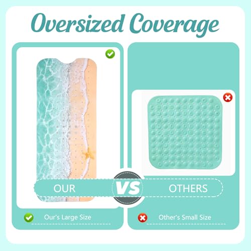 Breling Summer Beach Bathtub Mat Non Slip, 40 x 16 Inch Tub Mat for Bathroom, Starfish Bath Tub Shower Mats with Drain Holes and Suction Cups, Beach Ocean Themed Coastal Bathroom Decor - style: Art Deco
