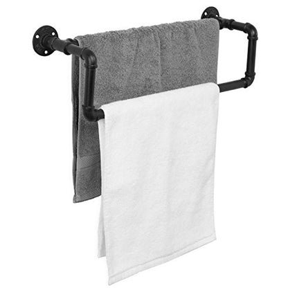 MyGift Wall Mounted Double Towel Bar, Rustic Industrial Bathroom Decor | Dual bars provide convenient towel storage while adding rustic industrial style to bathrooms with a sleek matte black finish