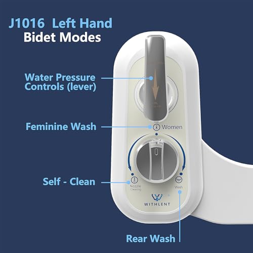 Left Handed Bidet Attachment for Toilet - Left Handed Bidet Non-Electric,Self-Cleaning,Adjustable Water Pressure,Retractable Dual Nozzles for Frontal & Rear Wash,Lever Control