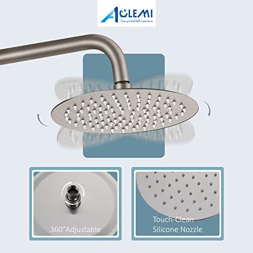 Aolemi Outdoor Shower Kit SUS304 with Round Handheld Brushed Nickel | 2 Function,8 Inch Head,Round Handheld Spray,Adjustable Height,Outside Exposed Shower Fixture,Single Handle,Wall Mount - color: Nickel