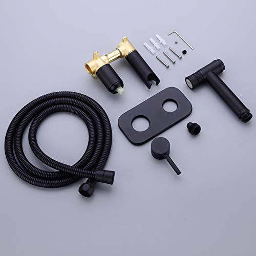 TRUSTMI Toilet Concealed Hot and Cold Bidet Spray Set, Matte Black | Brass Rough-In Wall Mount,Thumb-Free Push Button Hand Held Sprayer Head, 2 Function - color: Matte Black