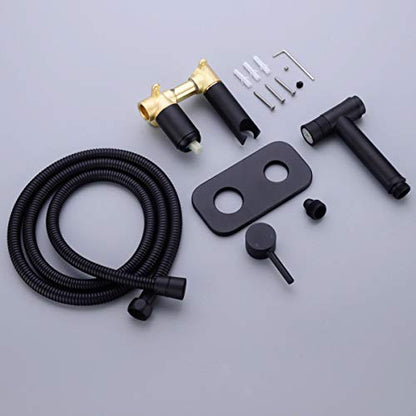 TRUSTMI Toilet Concealed Hot and Cold Bidet Spray Set, Matte Black | Brass Rough-In Wall Mount,Thumb-Free Push Button Hand Held Sprayer Head, 2 Function - color: Matte Black