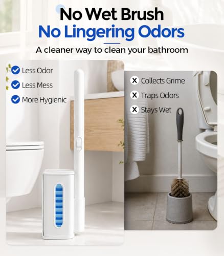 Disposable Toilet Brush and Holder Set with 48 Refills, Toilet Bowl Cleaner | Value Pack;Built-In Cleaner;Cleaner & More Hygienic;Hands-Free Disposal;Fresh Bathroom