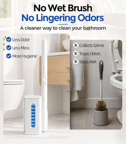 Disposable Toilet Brush and Holder Set with 48 Refills, Toilet Bowl Cleaner | Value Pack;Built-In Cleaner;Cleaner & More Hygienic;Hands-Free Disposal;Fresh Bathroom