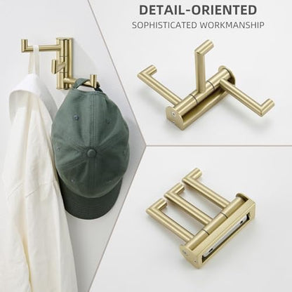 Angle Simple Towel Hook 3 Arms, Swivel Coat Wall Hook, Brushed Gold | Solid SUS304 Stainless Steel, Foldable Robe Towel Holder for Bathroom Kitchen Closet, Modern Space Saver, Screws Mounted - color: Brushed Gold, size: 1 Pack