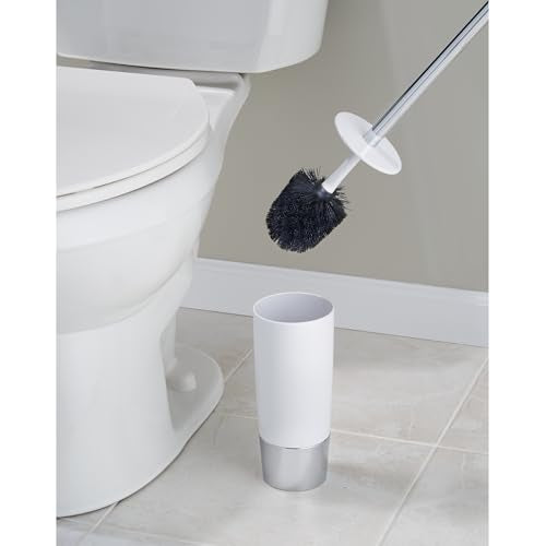 iDesign Compact Toilet Brush and Holder for Bathroom, White/Chrome | For Bathroom, Shower, Compact