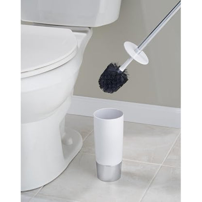 iDesign Compact Toilet Brush and Holder for Bathroom, White/Chrome | For Bathroom, Shower, Compact