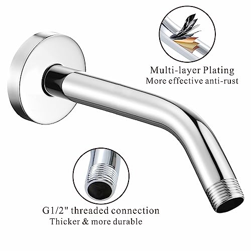 Voolan Shower Arm with Flange and Teflon Tape, Extension Shower Head Arm for Bathroom Fixed Shower Head, Solid Stainless Steel, Wall Mounted (8 Inch, Chrome) - color: Chrome, style: 8 Inch